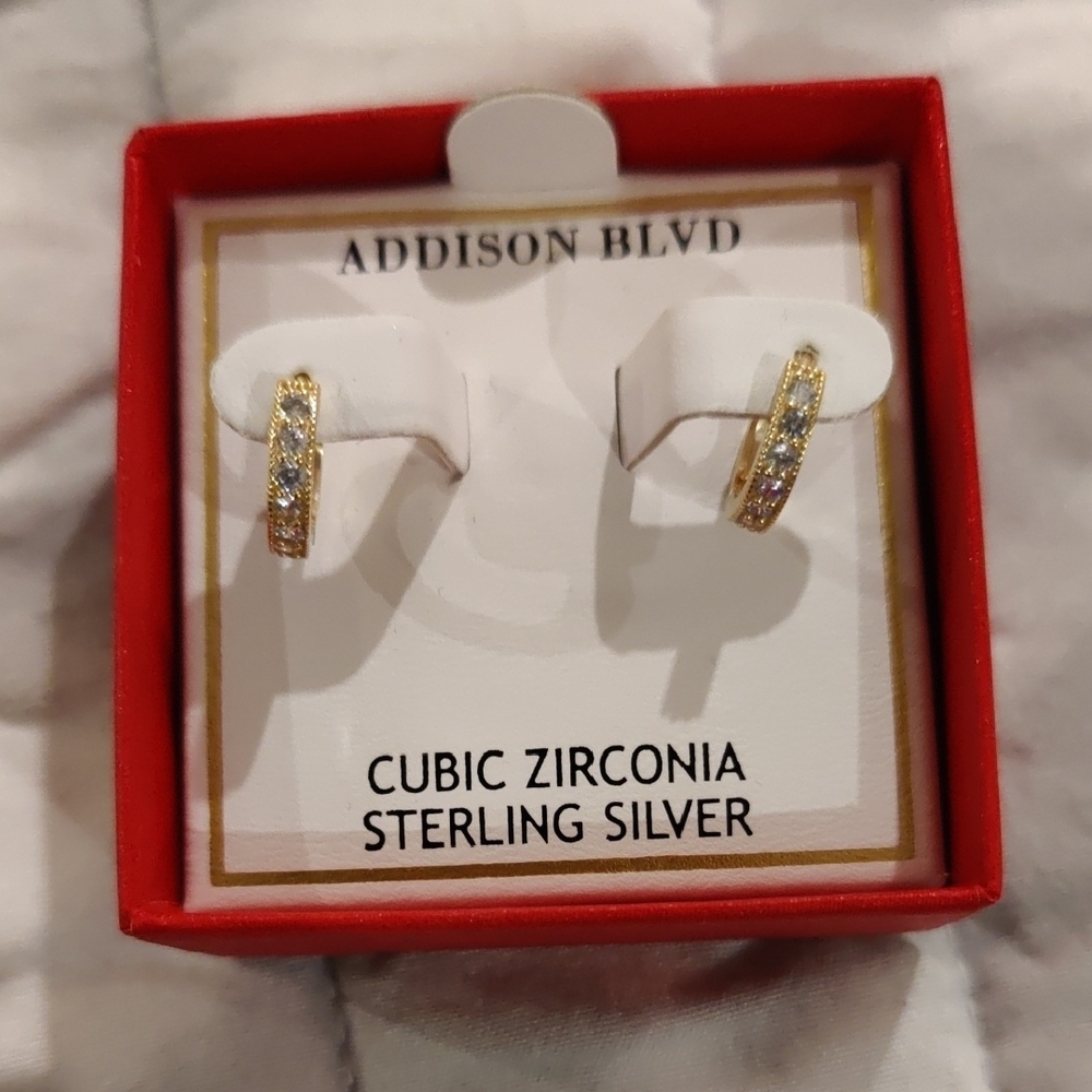 New!Addison Blvd sterling silver cubic zirconia huggie Earrings